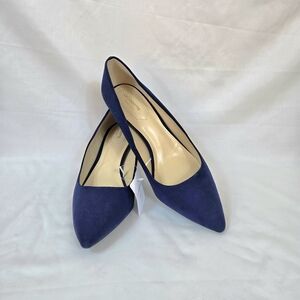 Liz Claiborne Gracie Navy Blue Suede Gold Accent Memory Foam 3" Pumps 11Wide NEW
